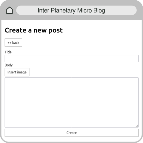 Browser showing UI with a form for creating a post