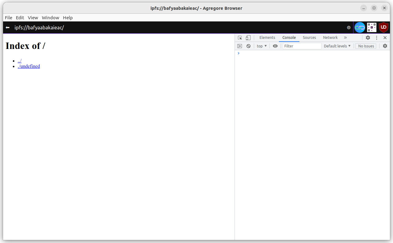 Image of Agregore Browser with devtools open